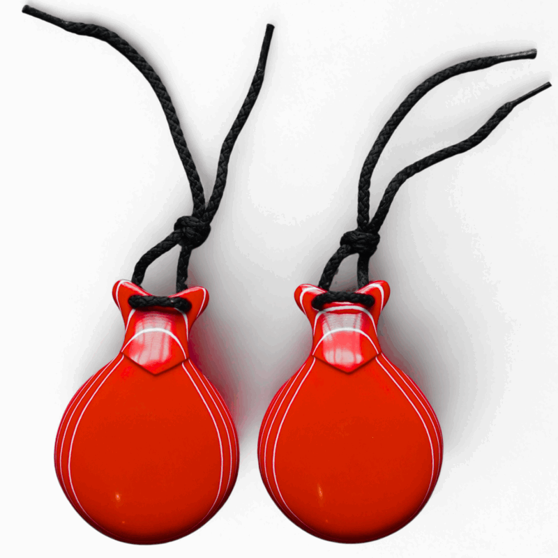 Castañuelas Vidrio Rojo Veteado Blanco